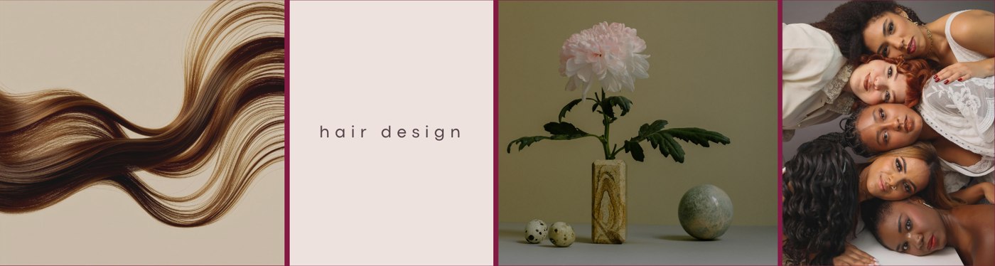 Il moodboard, terza riga: la materia dei capelli, hair design, la natura morta col fiore, i volti insieme