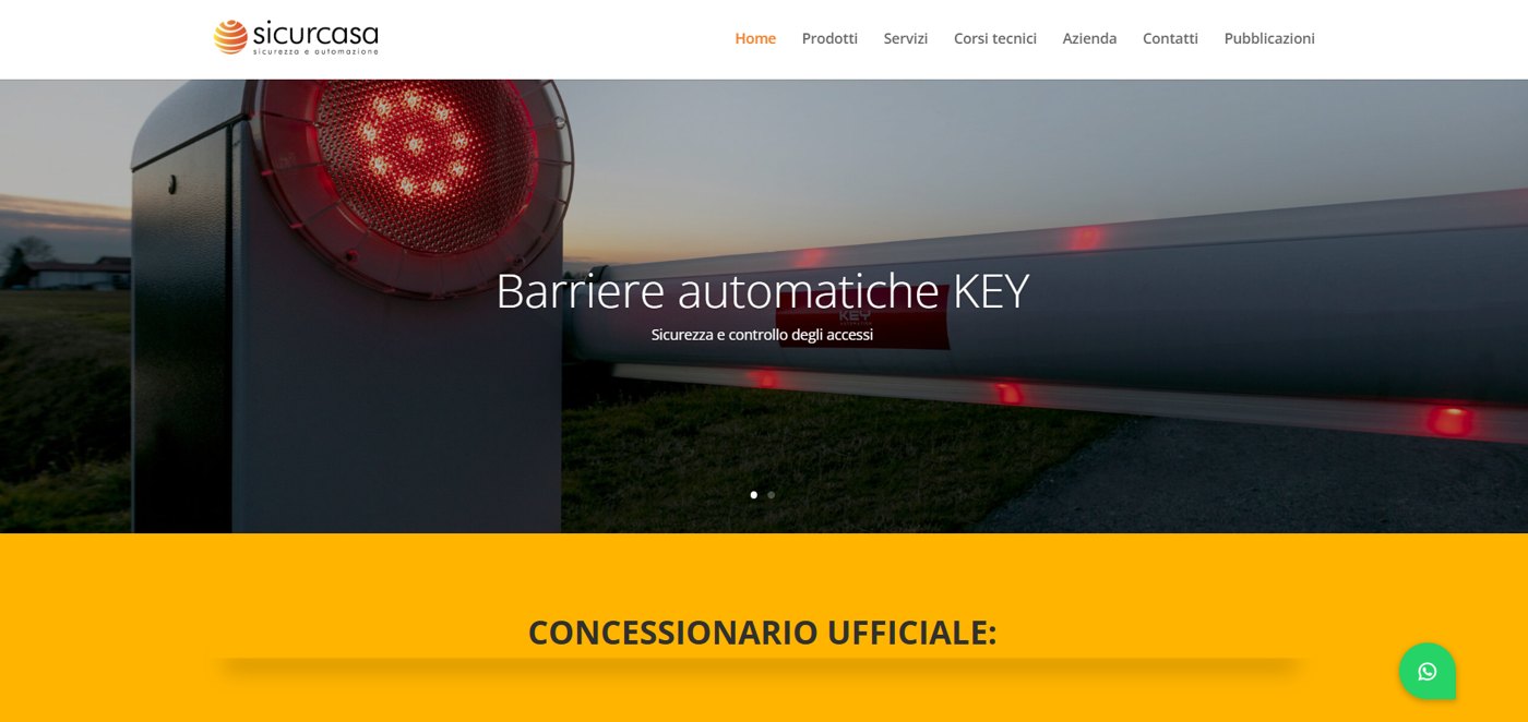 La home di sicurcasaverdello.it: barriera automatica KEY al tramonto