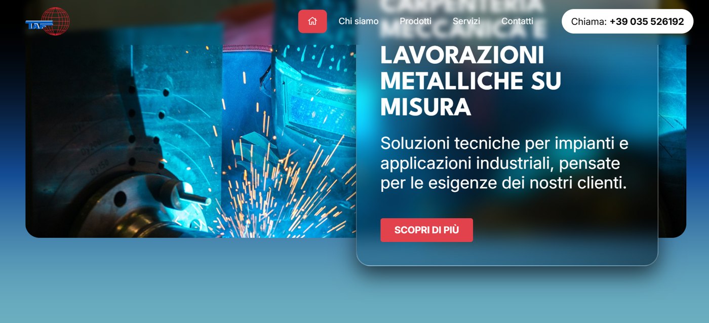 La home di tafsnc.it: saldatura e scintille in officina